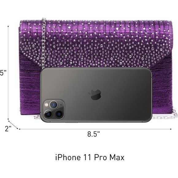 ⚡Women's Magnetic Closure Chain Strap Crossbody Envelope Purple Clutch Handbag - Picture 5 of 7